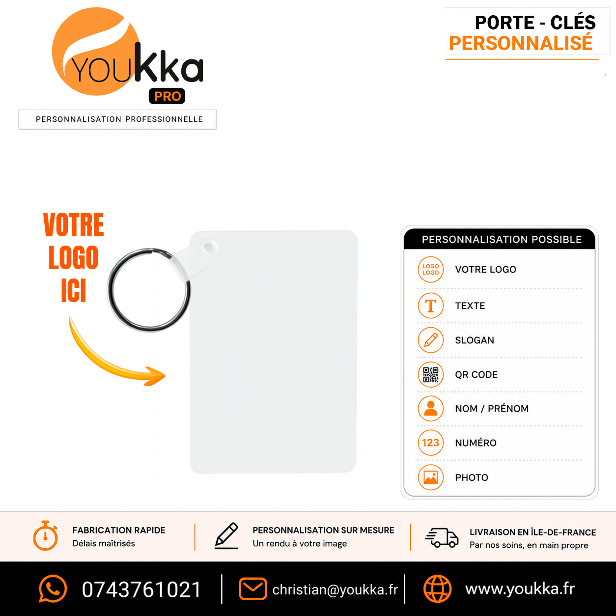 Porte-clé personnalisé double face en aluminium