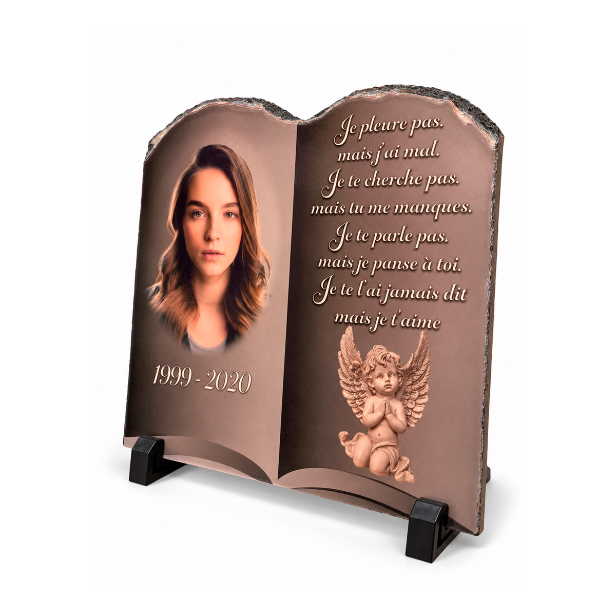 Ardoise commémorative livre ouvert personnalisée avec photo