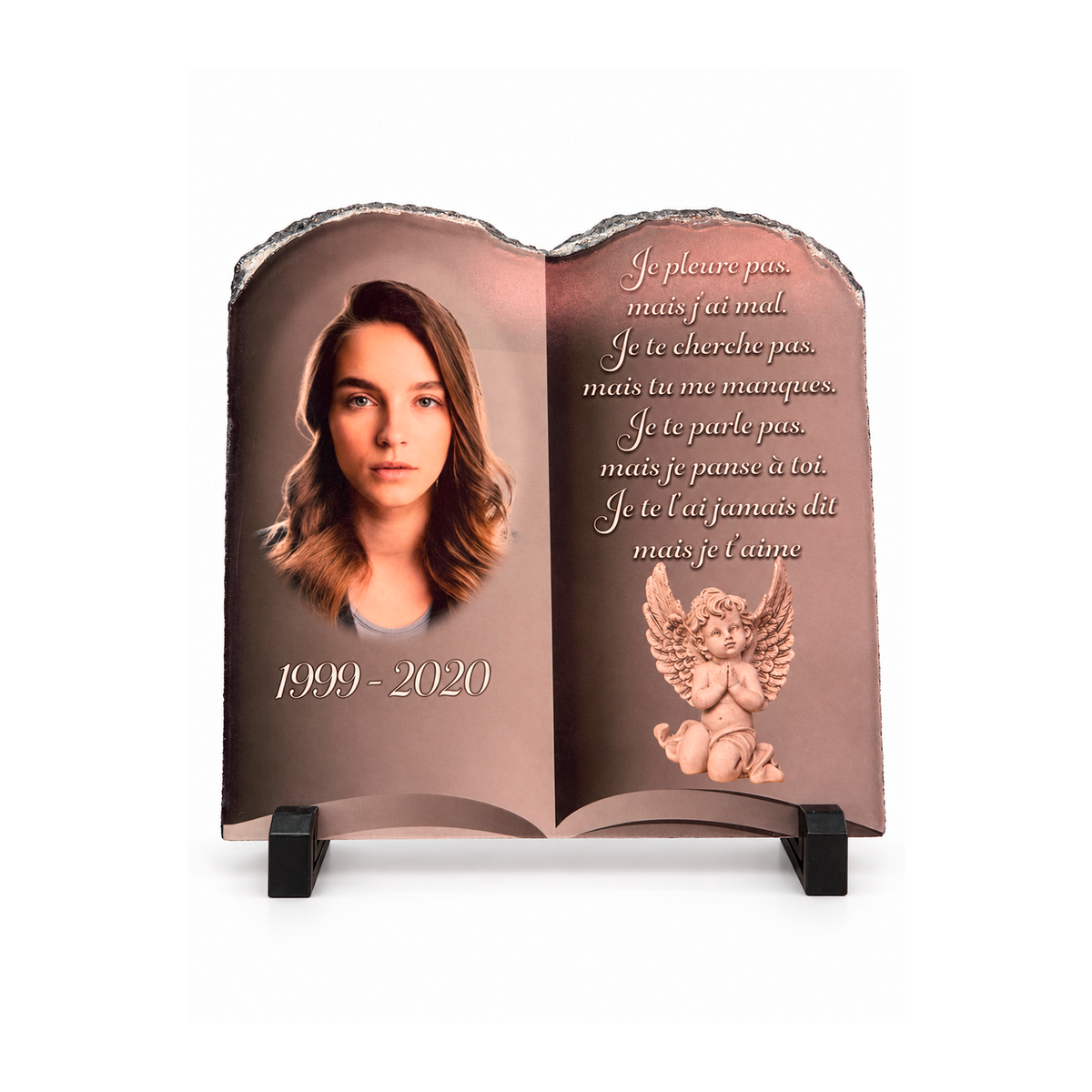 Ardoise livre funéraire personnalisée photo et poème