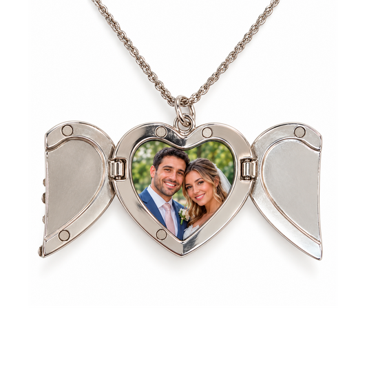 Collier cœur ailé personnalisé avec photo – Youkka