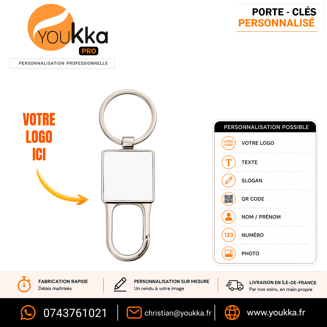 Porte-clé personnalisé métal avec mousqueton