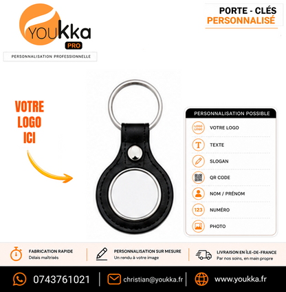 Porte-clé métal personnalisé avec attache simili cuir