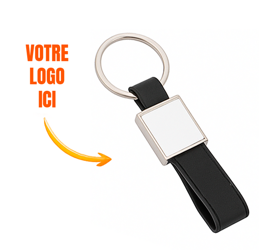 Porte-clé métal personnalisé avec attache simili cuir