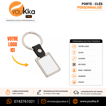 Porte-clé métal personnalisé avec attache simili cuir