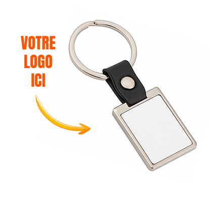 Porte-clé métal personnalisé avec attache simili cuir
